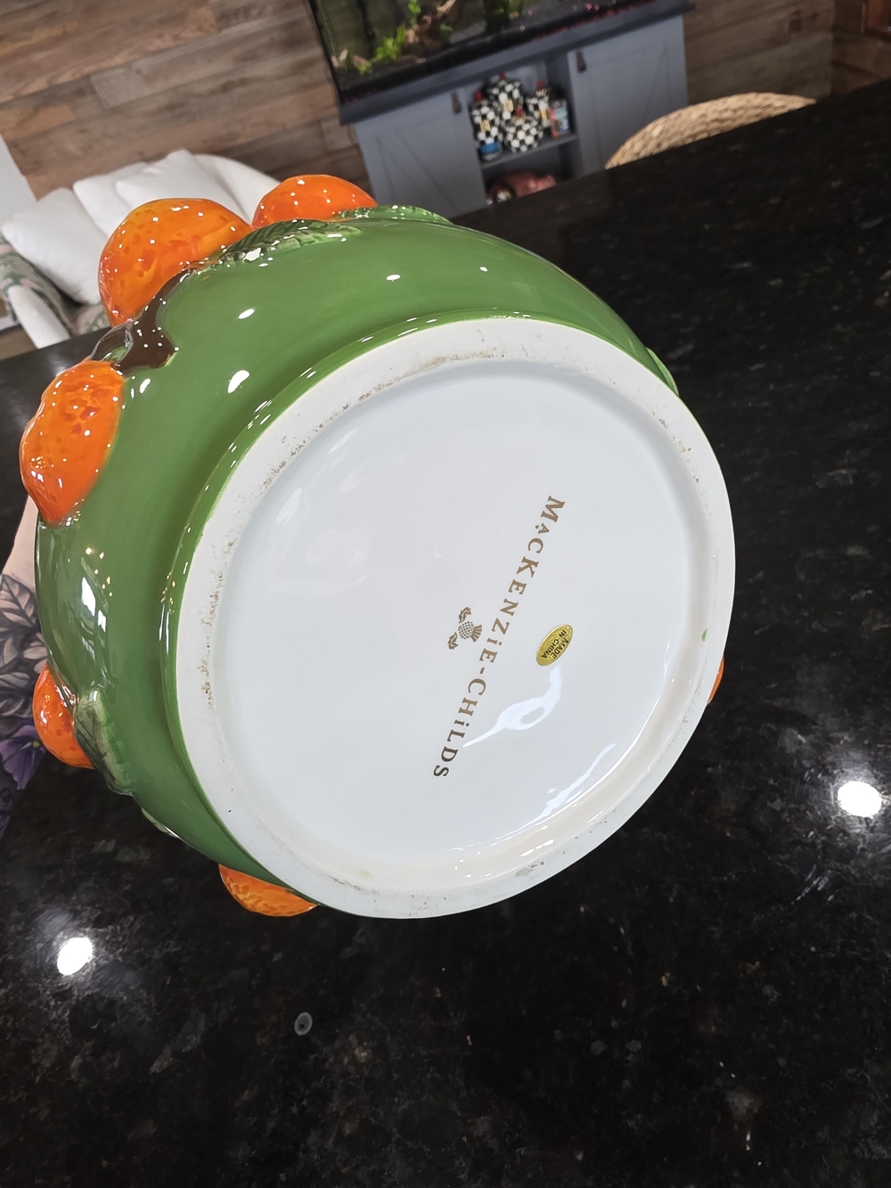 MacKenzie Childs Tutti Frutti Green Ceramic Vase with Oranges - Picture 3 of 7